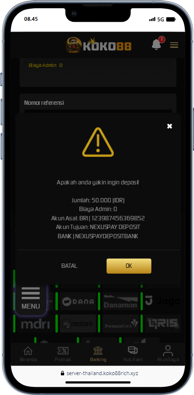 Popup Deposit Koko88